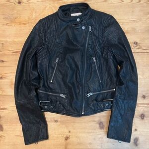 We The Free Black Leather Moto Jacket Size Small